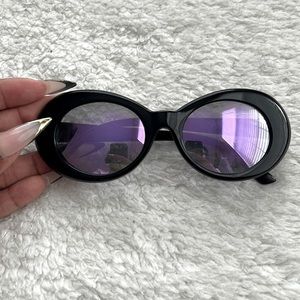 Sunglasses Oval Frame Mod Retro Plastic Black Purple
